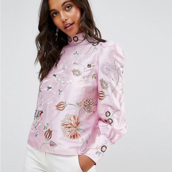 ASOS Premium Embroidered Top with Exaggerated Sleeve. - Picture 4 of 6